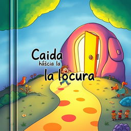 A whimsical book cover illustrated in a cartoon style, featuring a child joyfully walking along a colorful, winding path towards giant, illuminated doors that glow with vibrant light