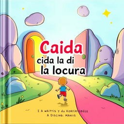 A whimsical book cover illustrated in a cartoon style, featuring a child joyfully walking along a colorful, winding path towards giant, illuminated doors that glow with vibrant light