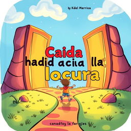 A whimsical book cover illustrated in a cartoon style, featuring a child joyfully walking along a colorful, winding path towards giant, illuminated doors that glow with vibrant light