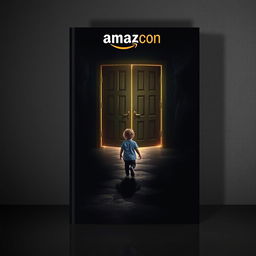 A captivating book cover designed for Amazon, featuring a child walking along a narrow path toward large, illuminated doors that glow brightly amidst a dark, mysterious background