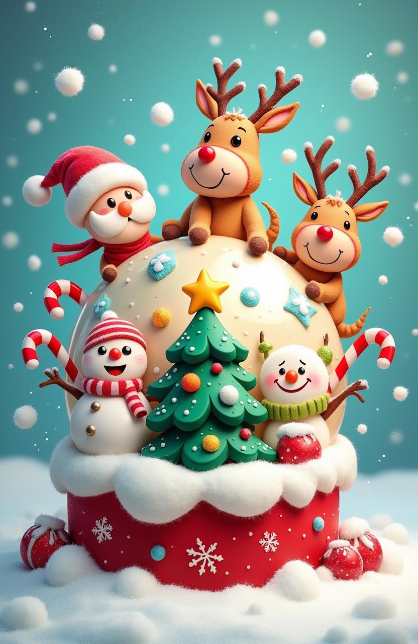 A delightful cartoon-style Christmas ball featuring a vibrant design with bright colors