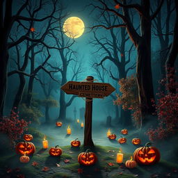 A realistic Halloween background featuring an enchanting forest glade bathed in moonlight