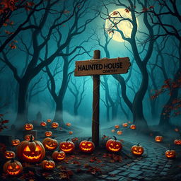 A realistic Halloween background featuring an enchanting forest glade bathed in moonlight