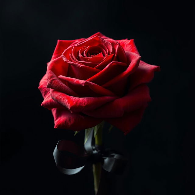 A full, blooming red rose completely covered in blood, showcasing its vibrant petals glistening under soft light