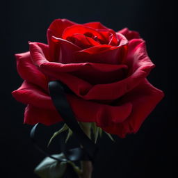 A full, blooming red rose completely covered in blood, showcasing its vibrant petals glistening under soft light