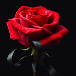 A full, blooming red rose completely covered in blood, showcasing its vibrant petals glistening under soft light