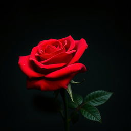 Una rosa roja vibrante con gotas de sangre que brillan sobre sus pétalos, mostrando su frescura y belleza