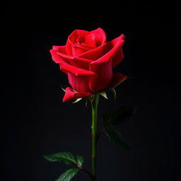 Una rosa roja vibrante con gotas de sangre que brillan sobre sus pétalos, mostrando su frescura y belleza