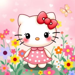 A cute anthropomorphic character inspired by the iconic Hello Kitty