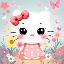 A cute anthropomorphic character inspired by the iconic Hello Kitty