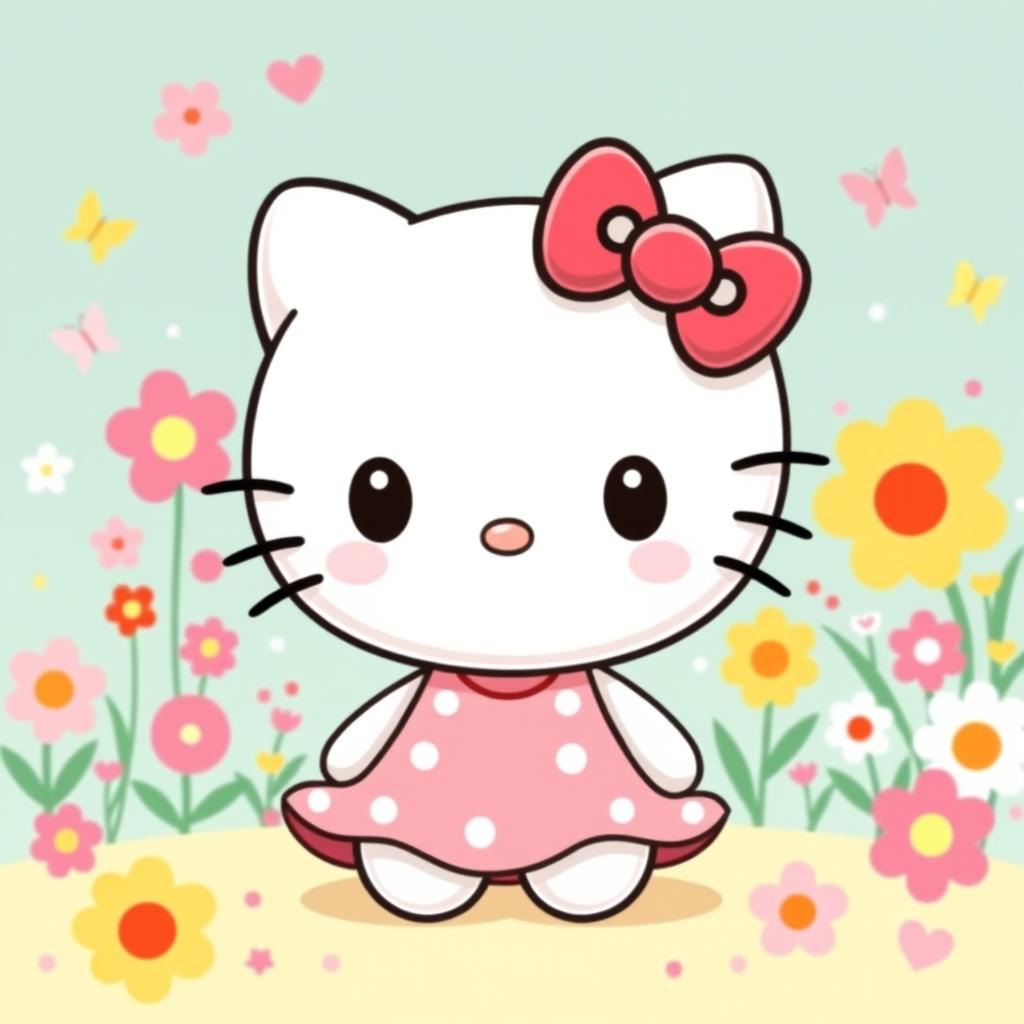 A cute anthropomorphic character inspired by the iconic Hello Kitty