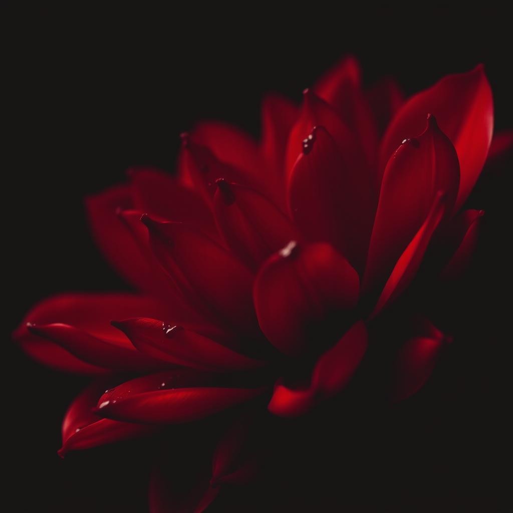 A close-up image featuring vivid red petals artistically covered in blood, set against a deep black background