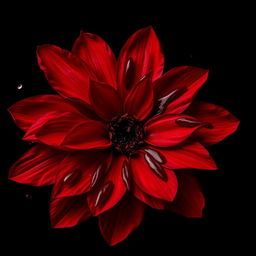 A captivating image of vibrant red petals artistically adorned with blood, set against a deep black background