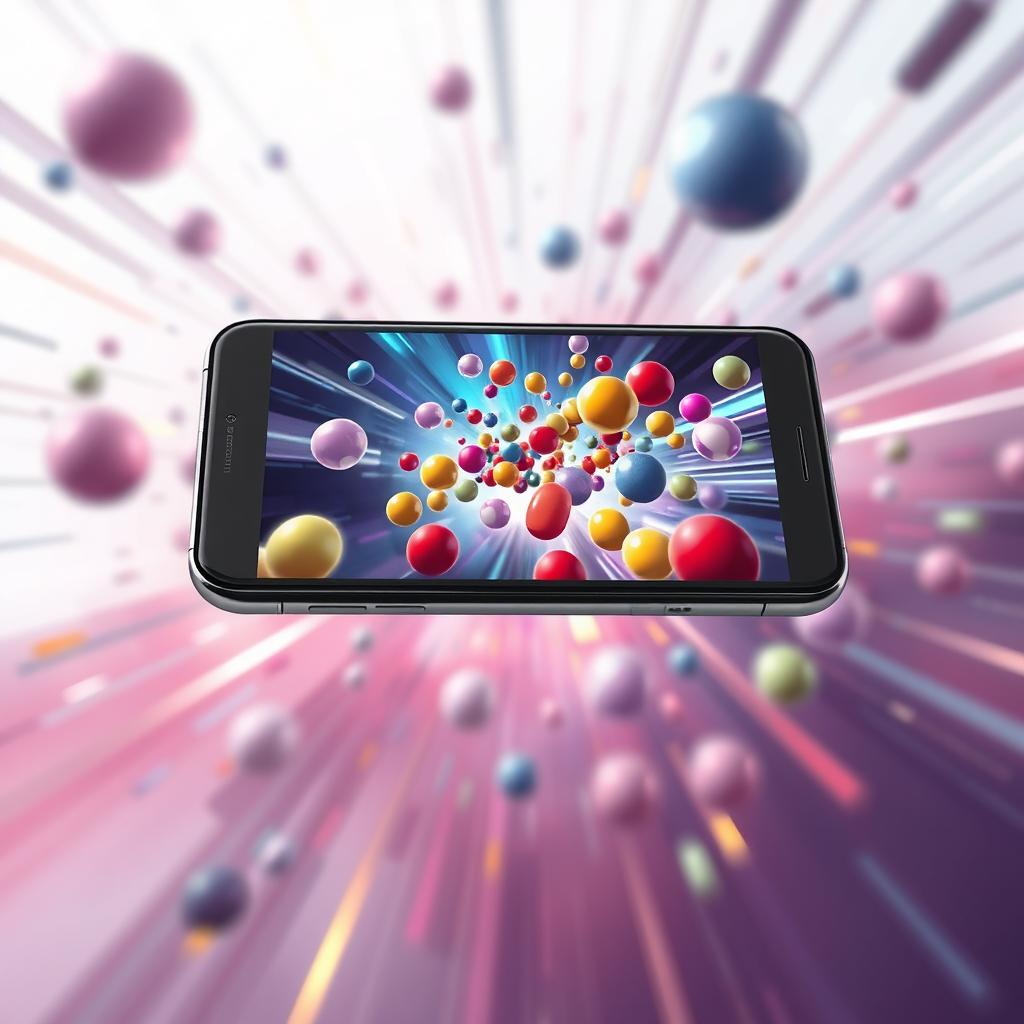 An eye-catching poster design featuring a floating, sleek smartphone showcasing a colorful video game on its screen