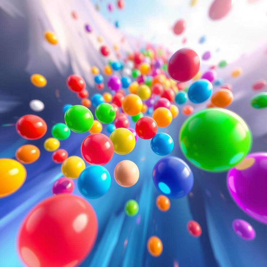 An engaging and visually appealing video game scene featuring an array of colorful spheres in dynamic motion