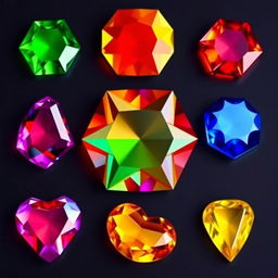 A captivating display of nine brightly colored, glossy gems arranged in a grid format on a deep dark background