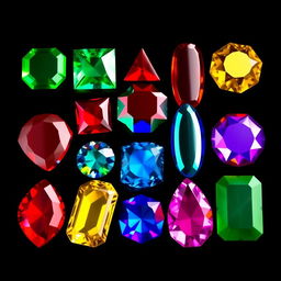 A captivating display of nine brightly colored, glossy gems arranged in a grid format on a deep dark background