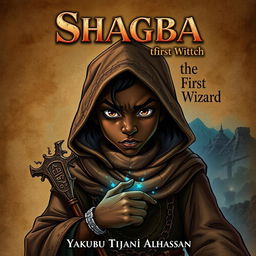 A powerful illustration of Shagba, a young African wizard, depicted with strong facial features and piercing brown or blue eyes