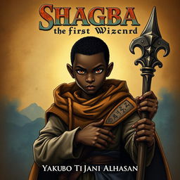 A powerful illustration of Shagba, a young African wizard, depicted with strong facial features and piercing brown or blue eyes