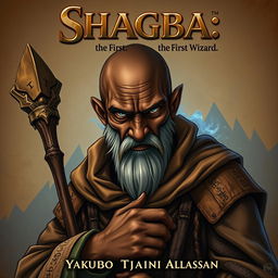 A powerful illustration of Shagba, an African wizard, depicted with strong facial features and piercing brown or blue eyes