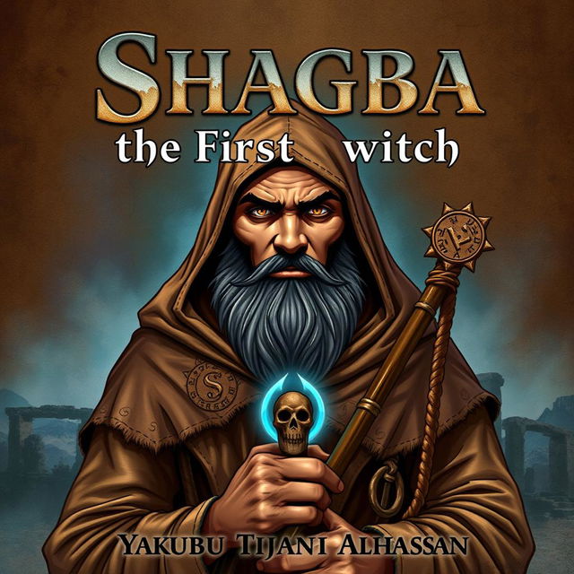 A powerful illustration of Shagba, an African wizard, depicted with strong facial features and piercing brown or blue eyes