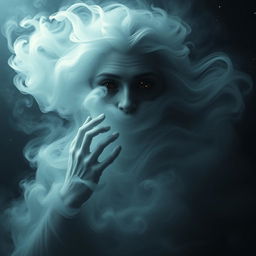 A mysterious figure composed of swirling mist, with only his face and hands partially visible