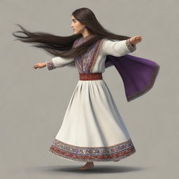 An animated depiction of a young Armenian girl with traditional clothing, viewed from behind, with her hair flowing due to her running speed.