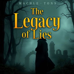 A book cover for 'The Legacy of Lies', featuring a mysterious, shadowy figure standing in the foreground with a fog-drenched forest in the background