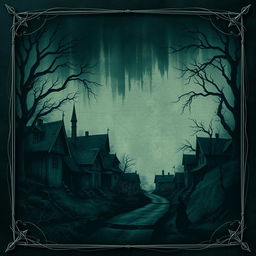 A picturesque village art document design featuring dark fantasy elements