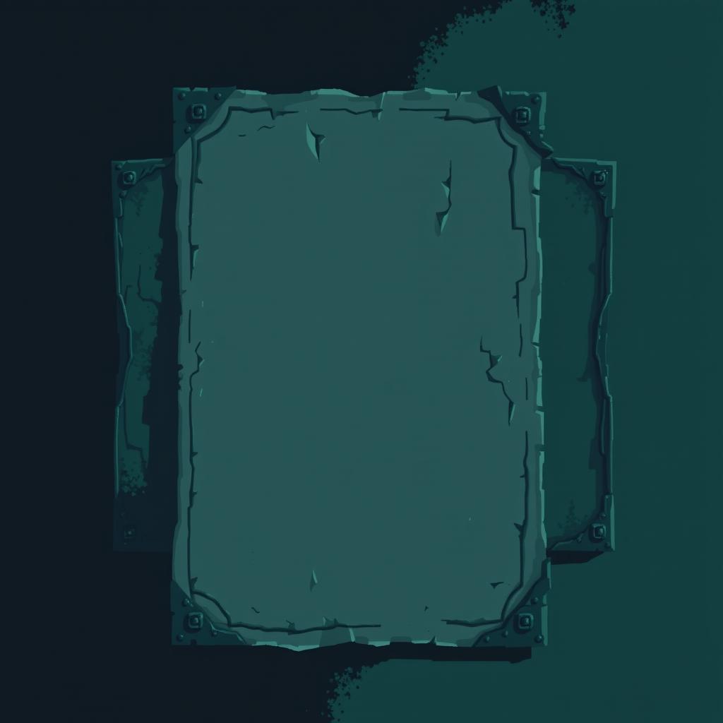 A pixel art design for a document, featuring a dark fantasy style with dark green and dirty blue colors