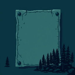 A pixel art design for a document, featuring a dark fantasy style with dark green and dirty blue colors