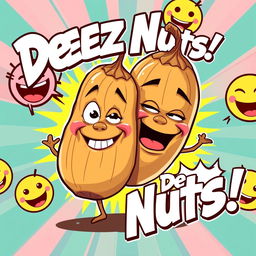 A humorous and playful caricature featuring a pair of oversized cartoonish nuts with faces, conveying a cheeky and mischievous expression