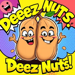 A humorous and playful caricature featuring a pair of oversized cartoonish nuts with faces, conveying a cheeky and mischievous expression