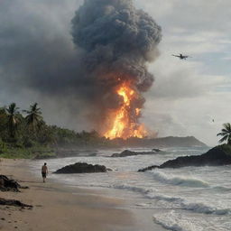 An earthquake shakes the island to its core, compelling the marooned visitors and government officials to board a military plane in a desperate bid to escape. Amid the earth-shaking tremors and echoing roars of panicking dinosaurs, the last of humankind departs from the disaster-stricken island.