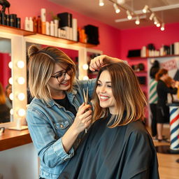 A modern and stylish hair salon interior showcasing hair transformation