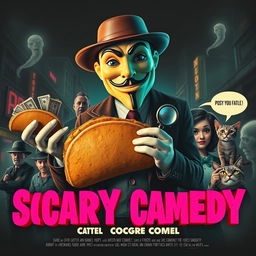 A surreal cartel-themed movie poster styled as a scary comedy