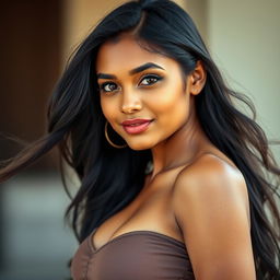 A realistic portrait of a 23-year-old Indian woman with natural features, showcasing her vibrant personality