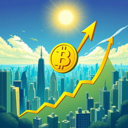 A dynamic and vibrant illustration representing a Bitcoin bull market