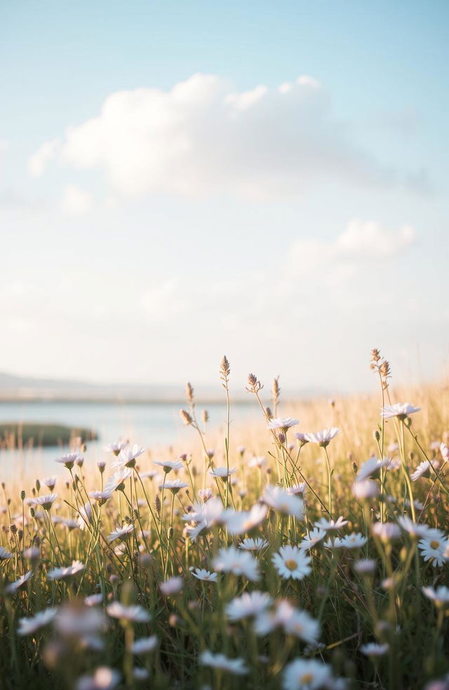 A soft, soothing image that evokes calmness, featuring gentle, flowing natural elements like a serene river or pastel clouds in a clear blue sky