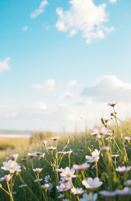 A soft, soothing image that evokes calmness, featuring gentle, flowing natural elements like a serene river or pastel clouds in a clear blue sky