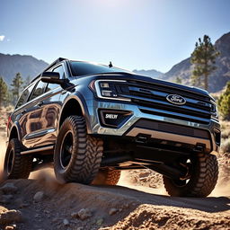 A powerful Ford Expedition Tremor version modified by Shelby Extrema, depicted in a rugged outdoor setting