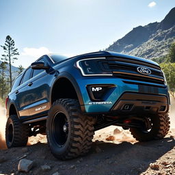 A powerful Ford Expedition Tremor version modified by Shelby Extrema, depicted in a rugged outdoor setting