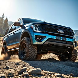 A powerful Ford Expedition Tremor version modified by Shelby Extrema, depicted in a rugged outdoor setting