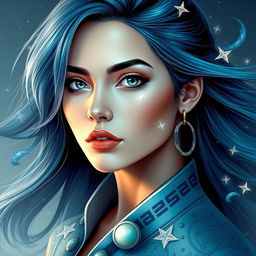 A stunning and realistic portrait of a beautiful woman representing the Aquarius zodiac sign