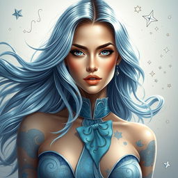 A stunning and realistic portrait of a beautiful woman representing the Aquarius zodiac sign