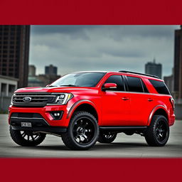 A striking Ford Expedition Tremor in vibrant Ferrari Red, featuring dark tinted windows that enhance its sleek appearance