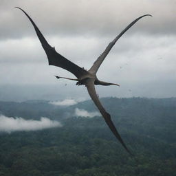 Mid-flight, a majestic Pterodactyl suddenly appears alongside the aircraft, creating a surreal moment suspended between the chaotic past on the island and the hopeful journey towards safety.