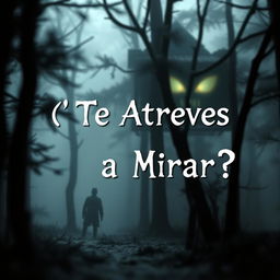 Una miniatura escalofriante para un video de miedo y suspenso, que muestra una oscura y tenebrosa escena de un bosque envuelto en niebla