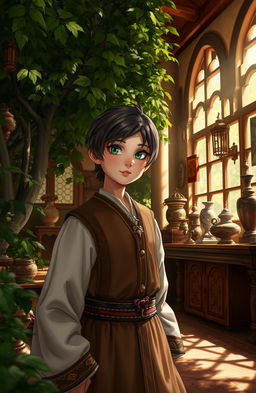 A nostalgic scene depicting Luka in a historical setting, wearing traditional attire from the past