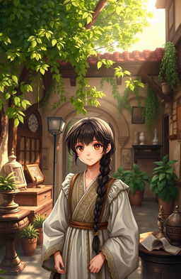 A nostalgic scene depicting Luka in a historical setting, wearing traditional attire from the past